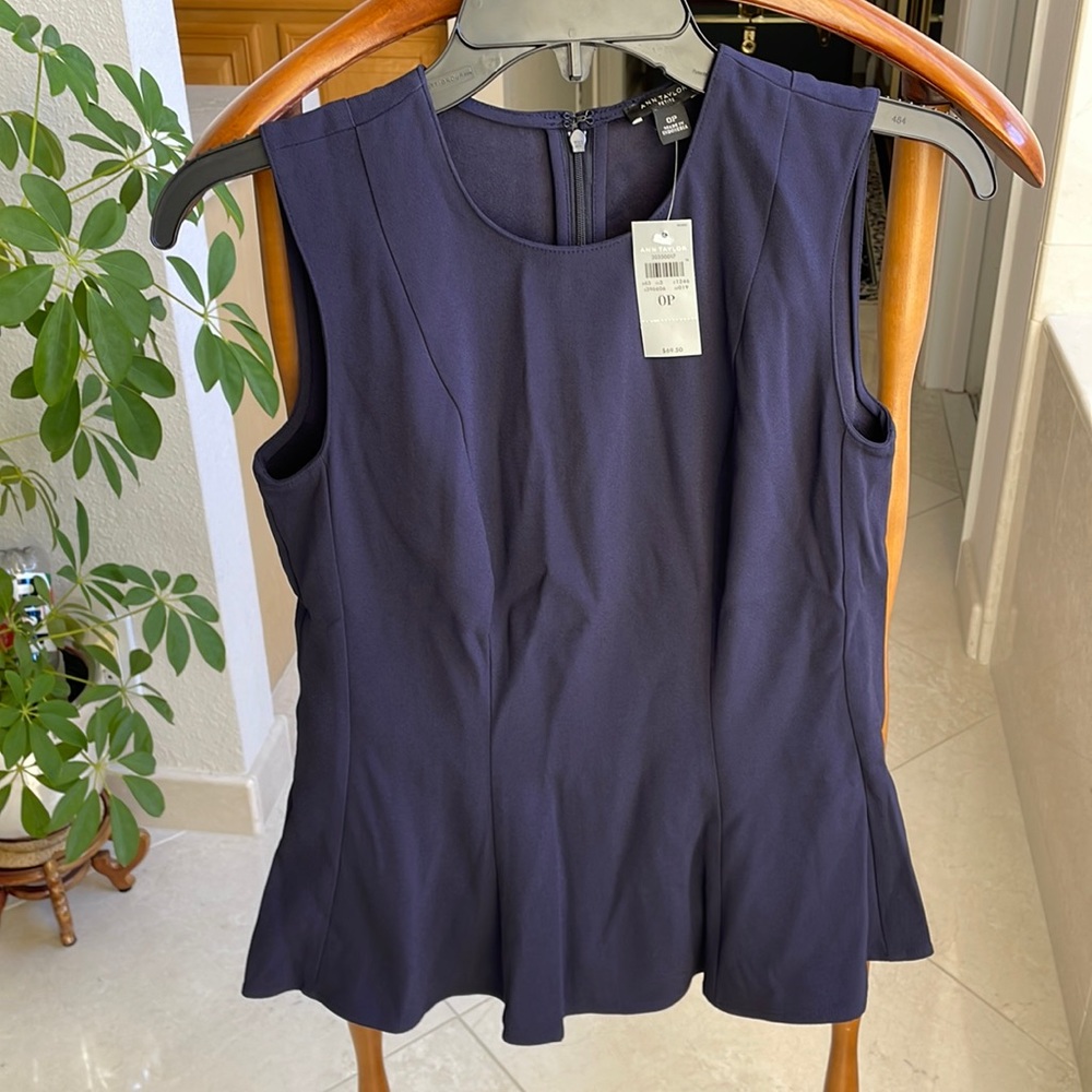 🎈2for$15—Ann Taylor Petite Sleeveless Blouse, Dark Blue, Size 0 Petite, NWT